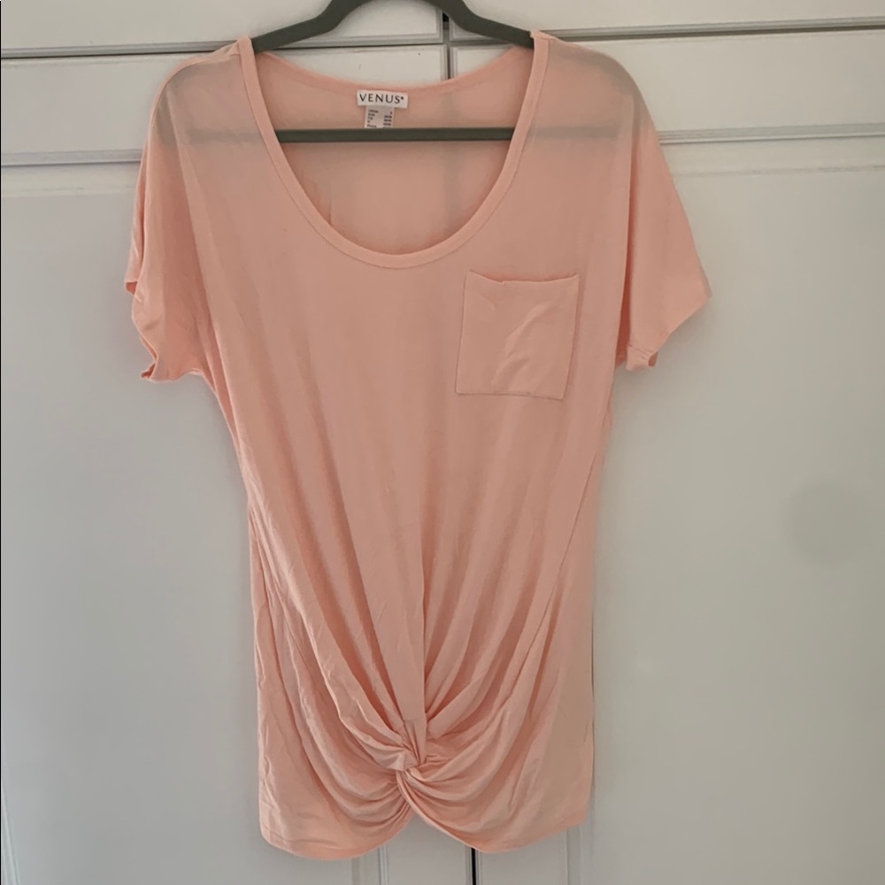 Set of 2 VENUS Tie Front Short Sleeve Tees: peach and white
